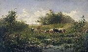 Gerard Bilders Cows at a pond oil